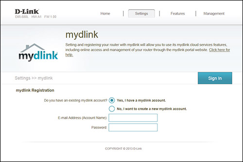 mydlink log in