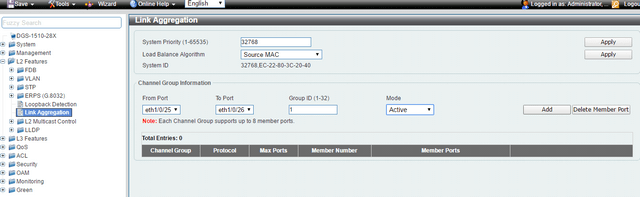 DGS-1510 Series DGS-3420 Series Configure LACP (Copper and Fiber)